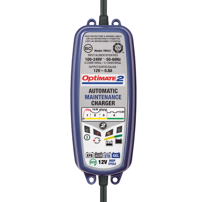 OptiMATE 2, TM-421, 4-step 12V 0.8A Battery Charger-Maintainer