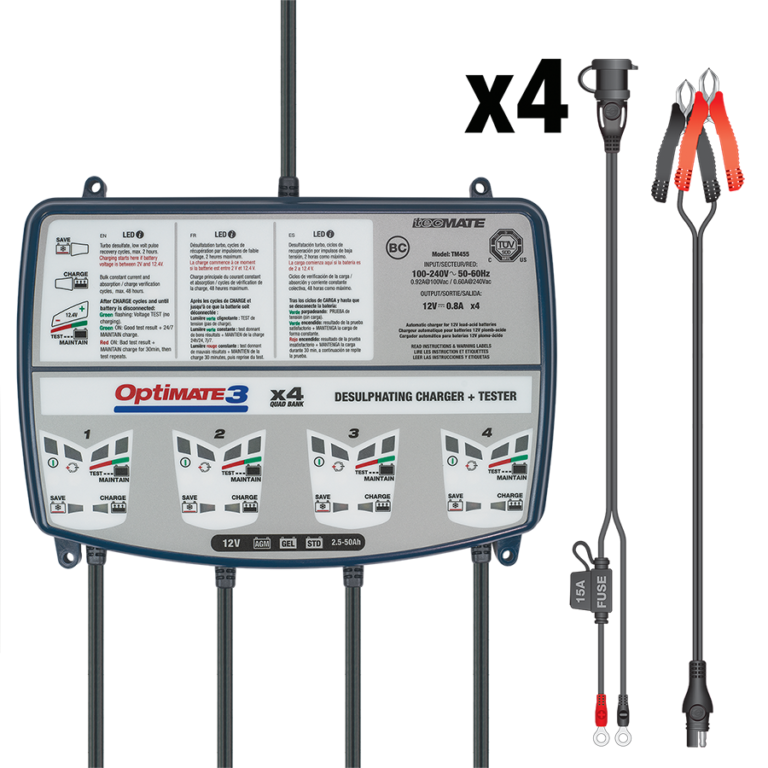 OptiMATE 3 x 4 BANK, TM-455, 4-bank x 7-step 12V 0.8A Battery Saving Charger-Tester-Maintainer