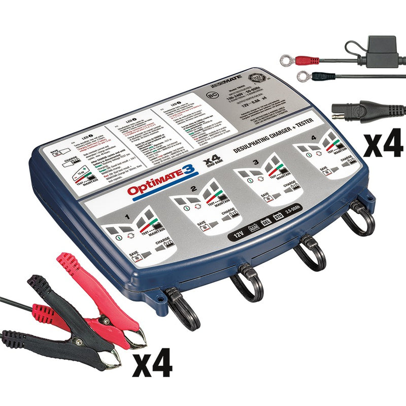 OptiMATE 3 x 4 BANK, TM-455, 4-bank x 7-step 12V 0.8A Battery Saving Charger-Tester-Maintainer