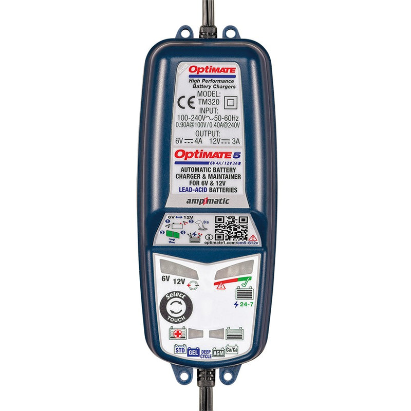 OptiMATE 5 6V/12V - 6V 4A / 12V 3A, Model TM-321, Silver Series High Performance Battery Charger & Maintainer for Deep Cycle Batteries