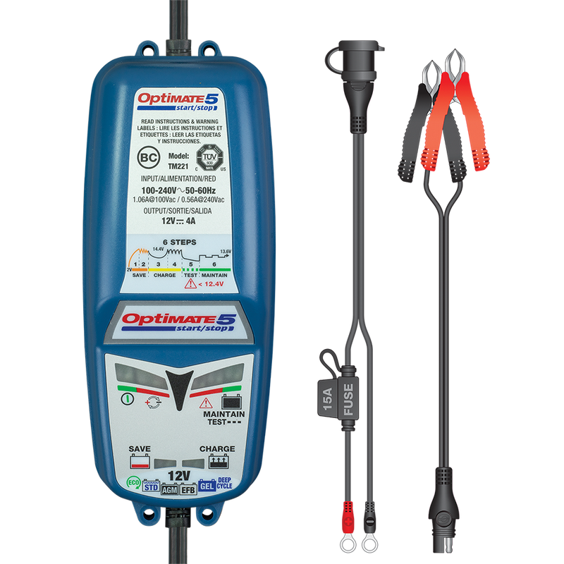 OptiMATE 5 start/stop, TM-221 4A 6-step 12V 4A Battery Saving Charger-Tester-Maintainer