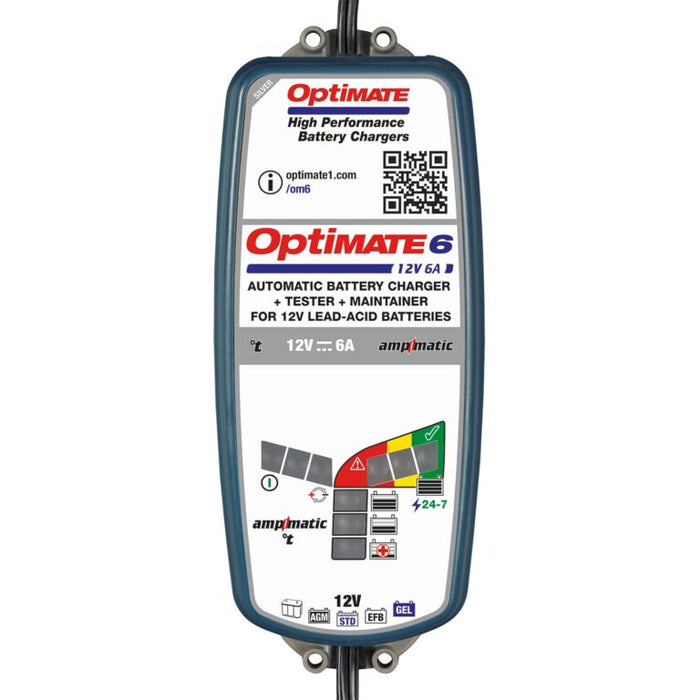  Tecmate Optimate 6 Ampmatic, TM-361, Silver Series: 9-Step 12V  6A Sealed Battery Saving Charger & maintainer, Blue : Automotive