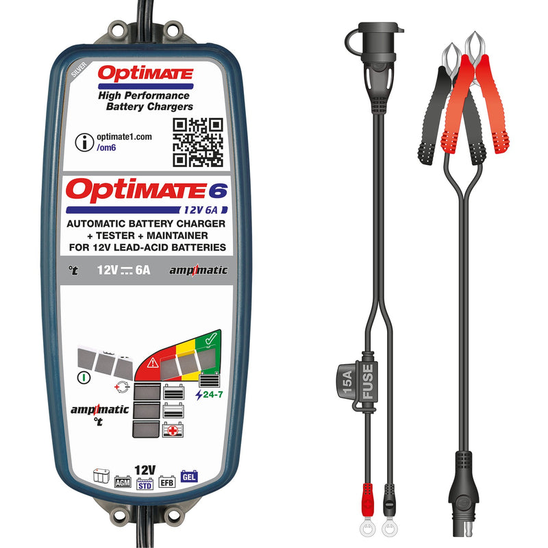 OptiMATE 6 Ampmatic, TM-361, Silver Series: 9-Step 12V 6A Sealed Battery Saving Charger & Maintainer
