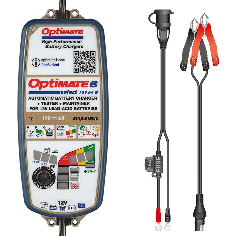 OptiMATE 6 Select - 12V 6A, TM-371, 9-Step Gold Series Battery Saving Charger & Maintainer