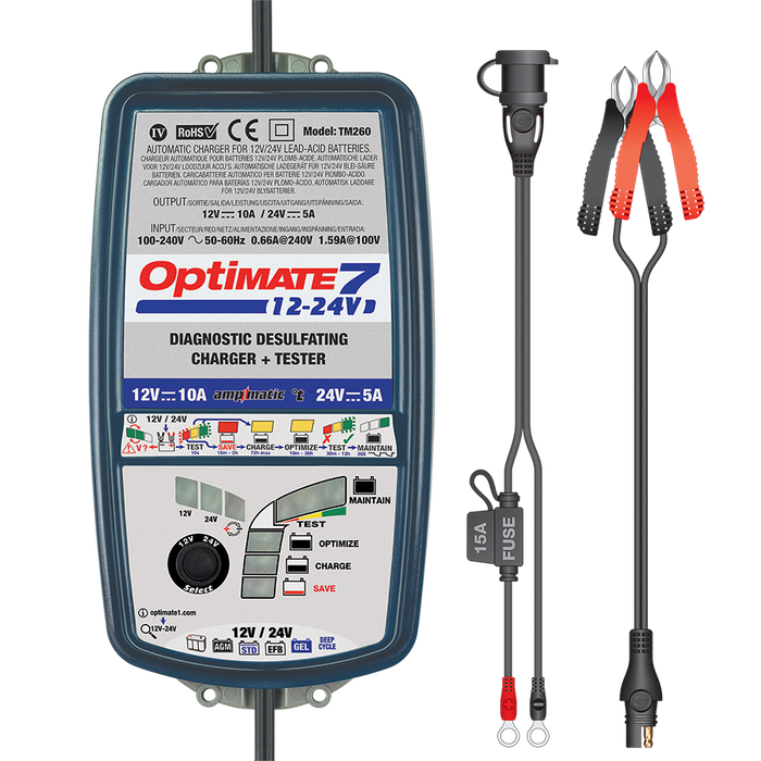 OptiMATE 7 12V-24V, TM-261, 8-step 12V-10Amp / 24V-5Amp Battery Saving Charger-Tester-Maintainer