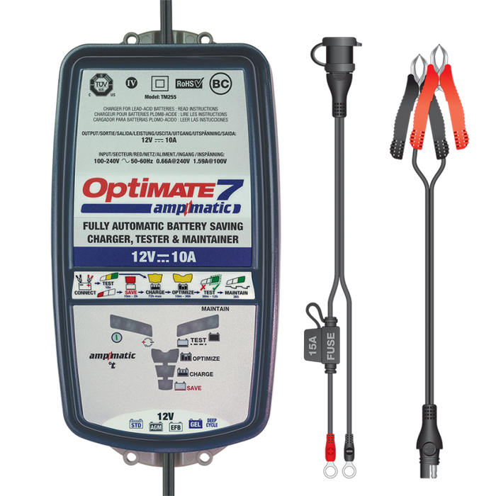 tecMATE OptiMATE 4 Dual Program 9 Step 12 Volt Battery  Charger/Tester/Maintainer - TM-341