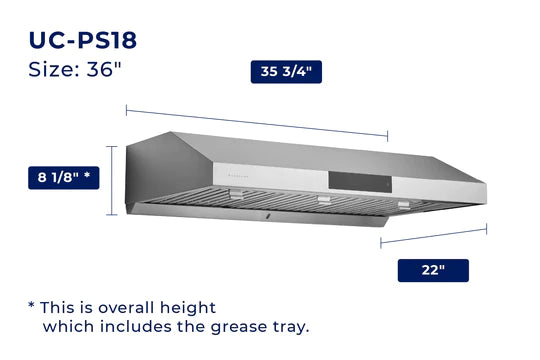 Hauslane Chef 36" UC-PS18 860 CFM Ducted Undercabinet Range Hood