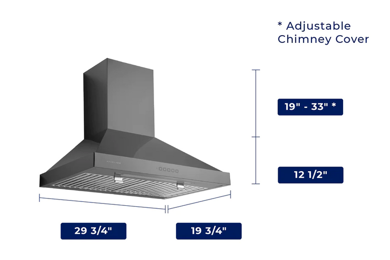 Hauslane 30" WM-590BSS Chef Series 860 CFM Convertible Stainless Steel Wall-Mounted Range Hood