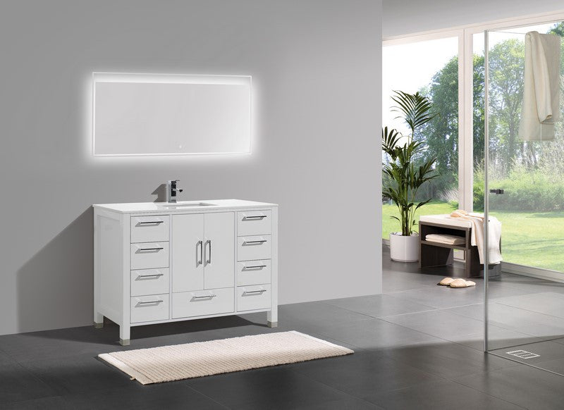 KubeBath Anziano 48" Gloss White Freestanding Vanity w/ Quartz Countertop