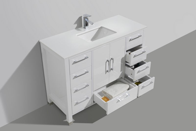 KubeBath Anziano 48" Gloss White Freestanding Vanity w/ Quartz Countertop