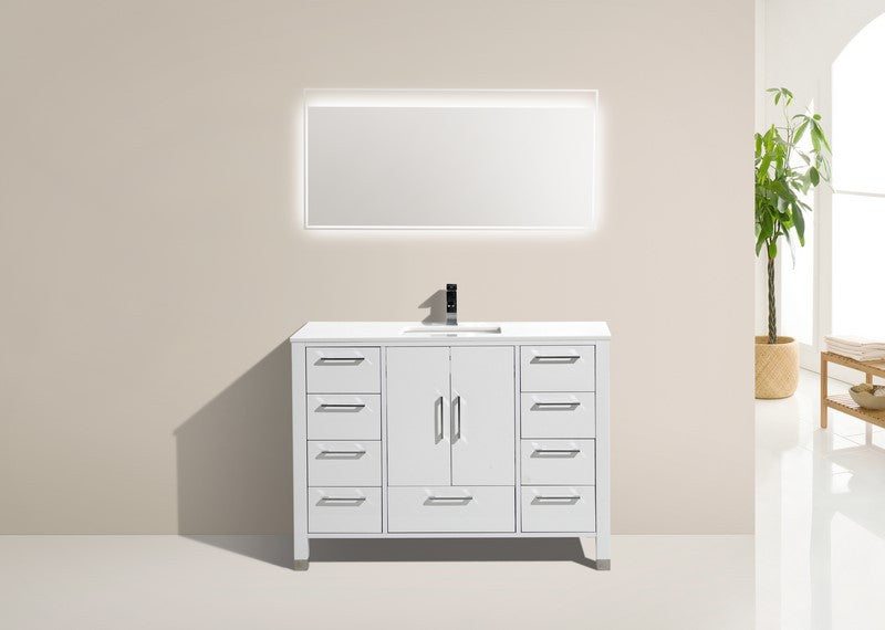 KubeBath Anziano 48" Gloss White Freestanding Vanity w/ Quartz Countertop