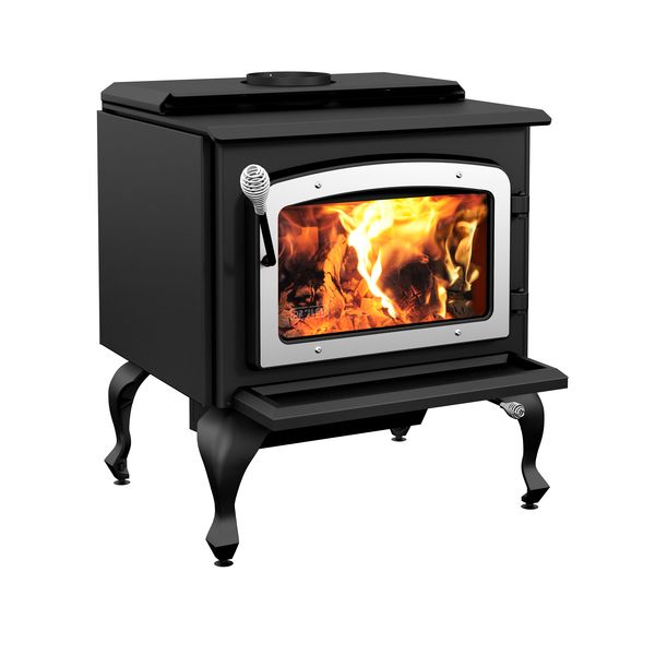 Drolet Escape 1800 Wood Burning Stove On Legs With Brushed Nickel Door DB03112