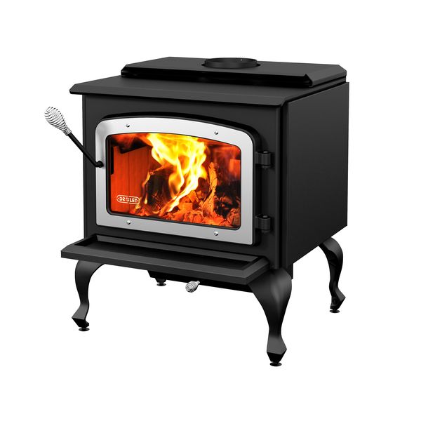 Drolet Escape 1800 Wood Burning Stove On Legs With Brushed Nickel Door DB03112