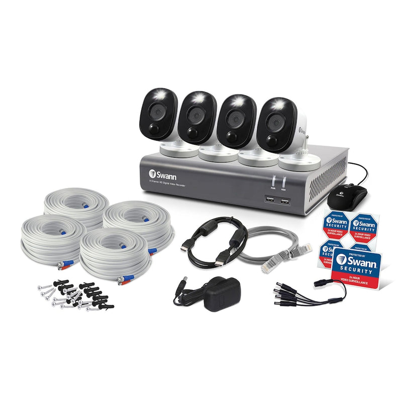 Swann 1080p HD 8 Channel 1TB Hard Drive DVR Security System 4 x 1080p PIR Security Cameras (PRO-1080MSFB), SWDVK-845804WL